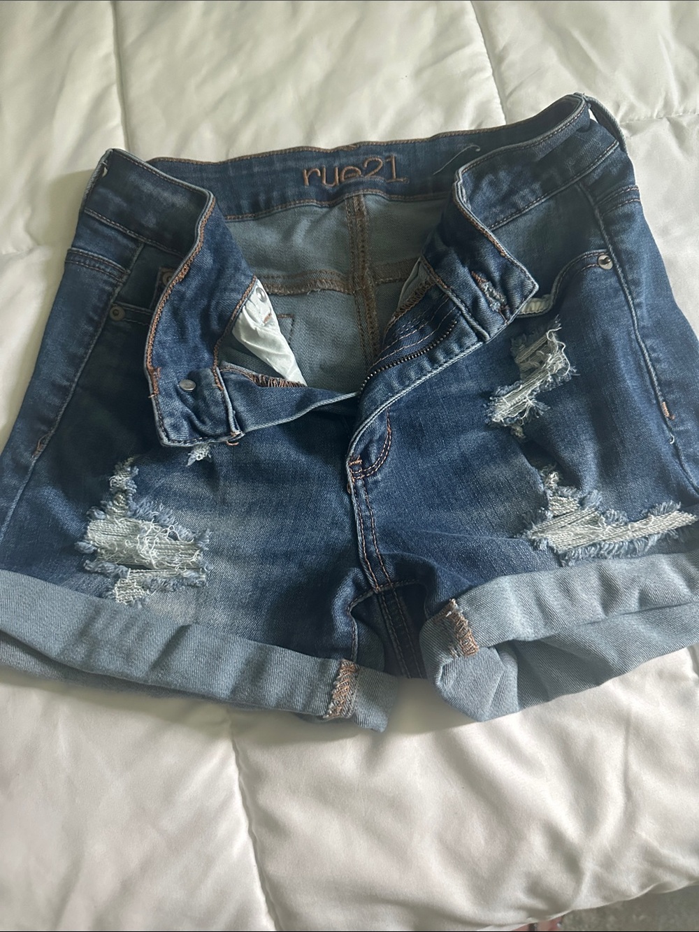 Rue21 Dark Blue Distressed Cuffed Denim Shorts